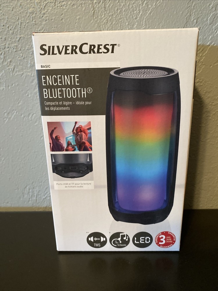 Silver Crest Portable Bluetooth Speaker with LED Lights TWS 16H Playtime