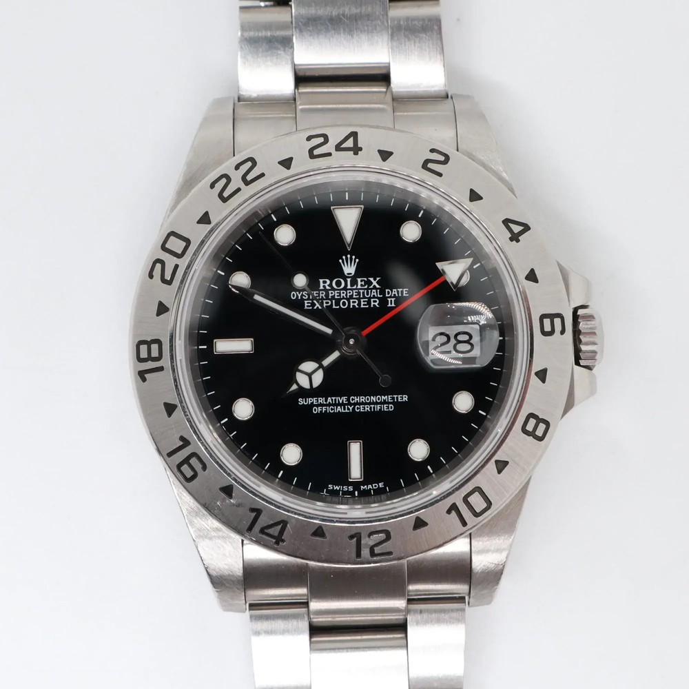 2001 Rolex Explorer II 16570 40mm Steel Black Mercedes Dial Automatic Men's Watch
