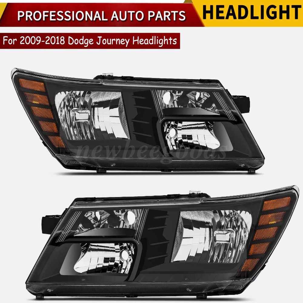 For 2009-2020 Dodge Journey Headlights Pair Black Chrome Headlamps 09-18 LH+RH
