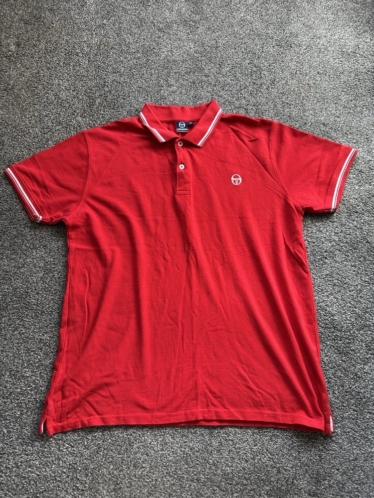 Mens Sergio Tacchini Retro Red Cotton Collared Polo T-Shirt Size XL