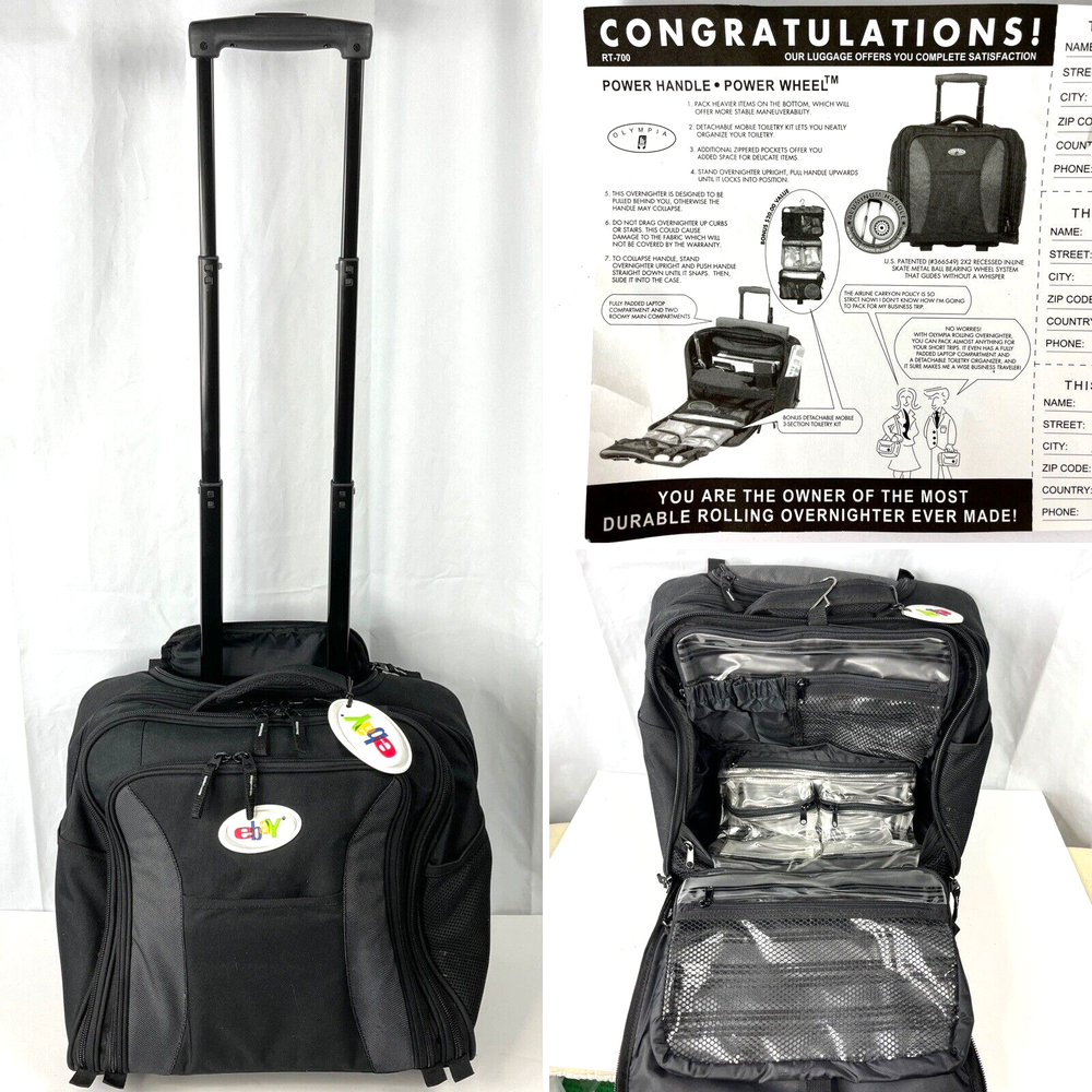 Ebay Olympia RT-700 Rolling Overnighter Carry-On Luggage with Toiletry Kit