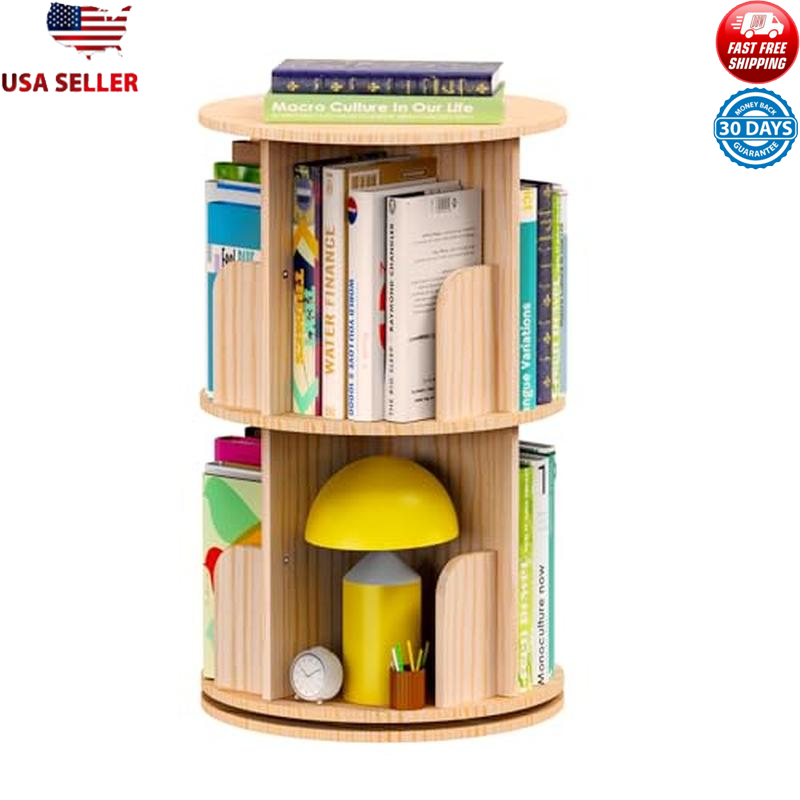 4 Tier Rotating Bookshelf Spinning Organizer for Kids Adults Space Saving