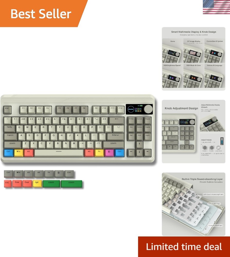 Womier Retro 75% Bluetooth Gaming Keyboard with OLED Display and Adjustable Knob