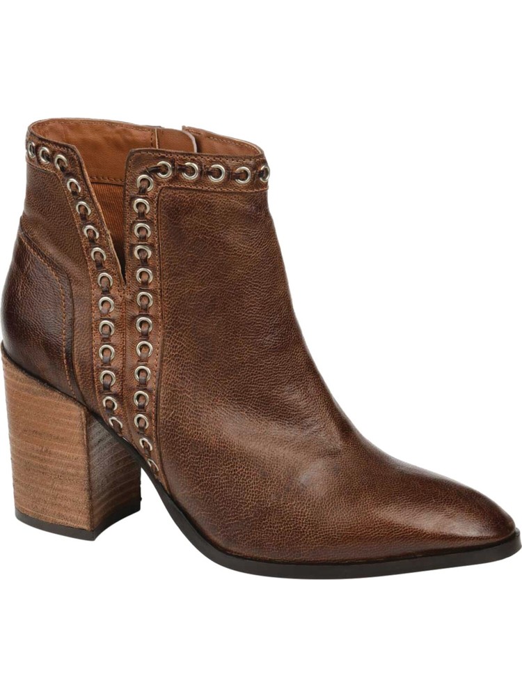 JOURNEE Womens Brown Eyelet Jorri Almond Toe Stacked Heel Leather Booties 7 M