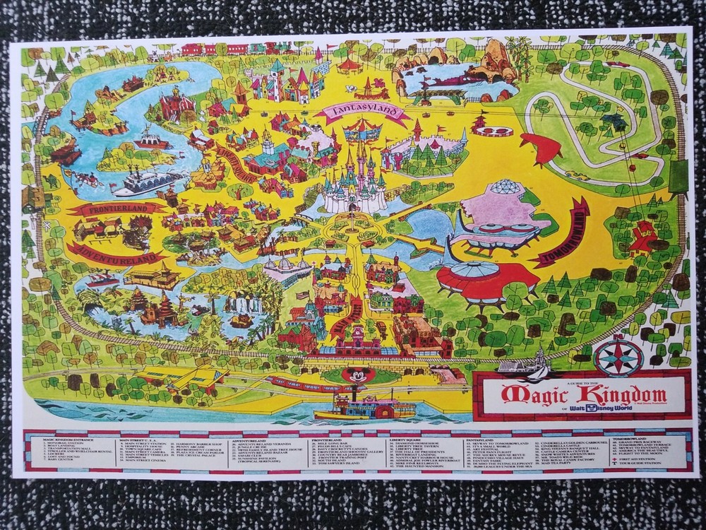 1970s Magic Kingdom Retro Map Poster 13x19 Satin Finish Wall Art