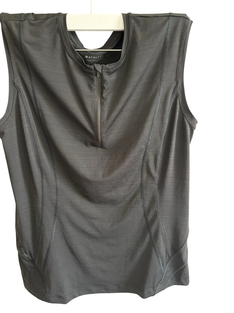 Athleta Pacifica Illume UPF Fitted Tank Top Womens 1/4 Zip Front Black Running L