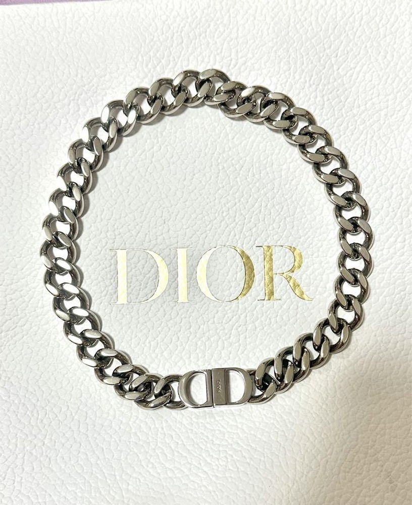 Dior CD Icon Chain Necklace in Silver Brass with Magnetic Clasp