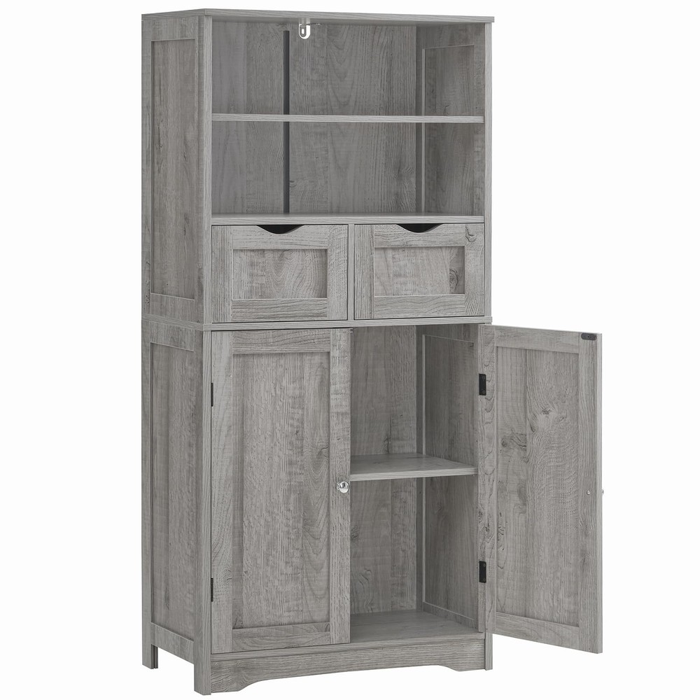 Tall Storage Cabinet with 2 Drawers & Adjustable Shelf, Bathroom Cabinet with...