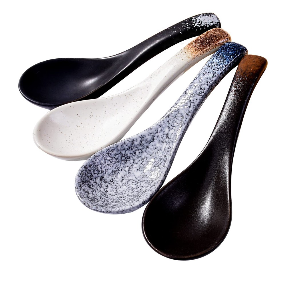 Ceramic Asian Soup Spoons Set of 4 Chinese and Japanese Tablespoons Porcelain