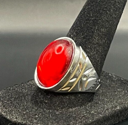 Silver Tone Red Ruby Rhinestone Ring - Size 8.5