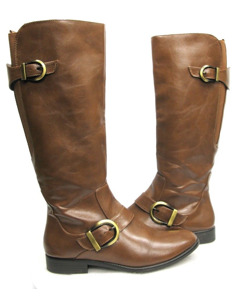 LifeStride Comfort Brown Tall High Zip Faux Leather Buckle Boots Women's 10 M