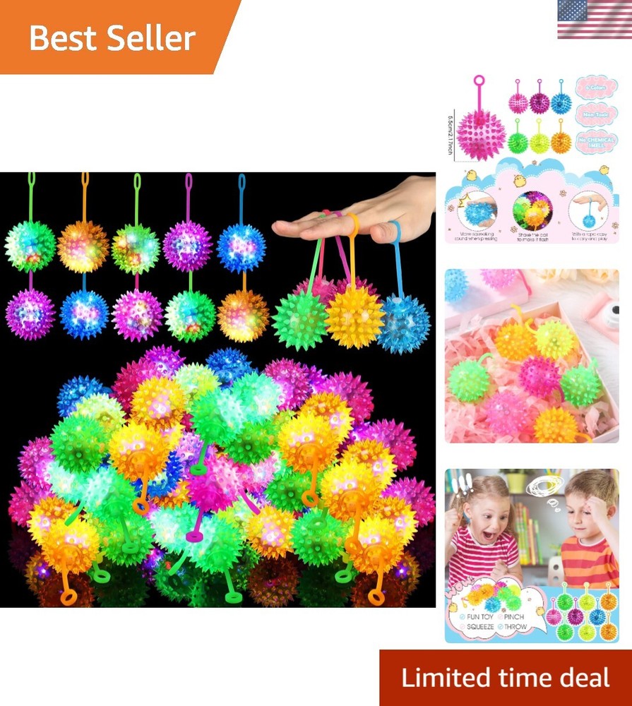 300 Pcs Light up Ball Spiky LED Bouncy Ball Flashing Squeaky Multicolor Puffe...