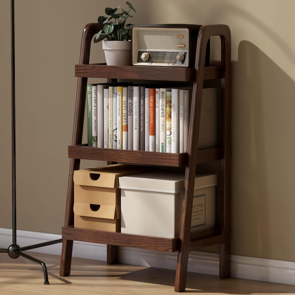 100% Solid Oak 3 Tier Ladder Shelf, Small Bookshelf, Ladder Bookshelf, Bookcase