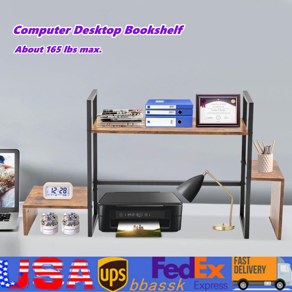 Compact Countertop Computer Rack Desk Organizer with Bookshelf Display