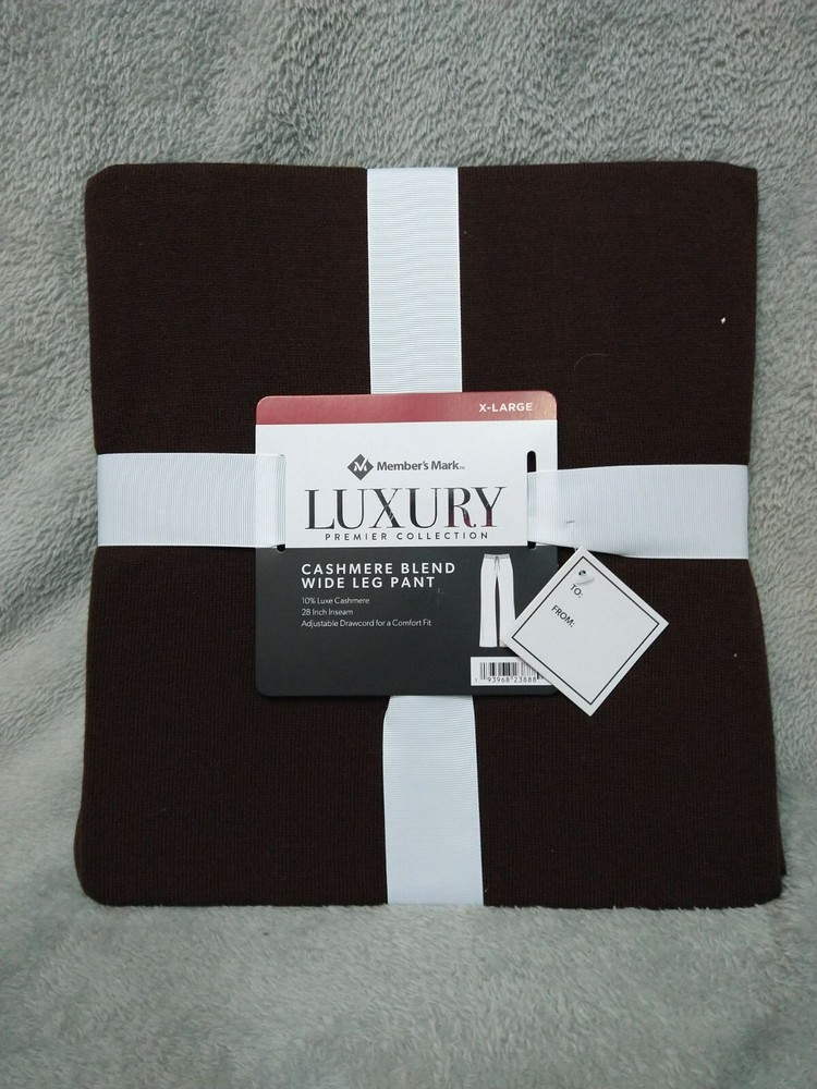 Luxurious Womens XL Brown Cashmere Blend Wide Leg Pants with Drawstring by Members Mark  -image