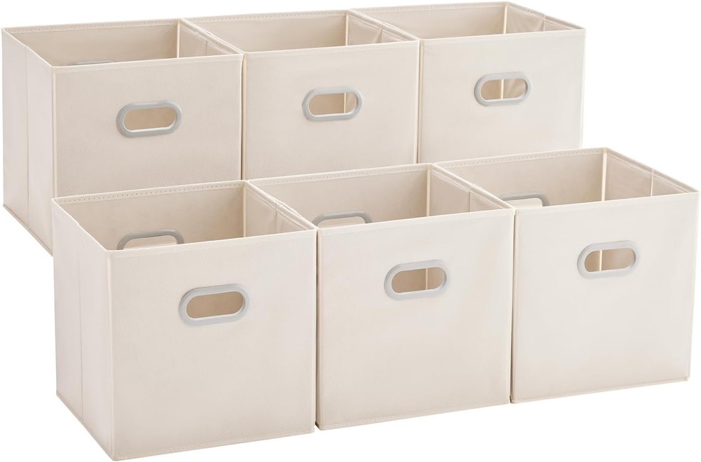 MAX Houser Fabric Storage Bins 6 Pack Foldable 12x12x12 Closet Organizer Beige
