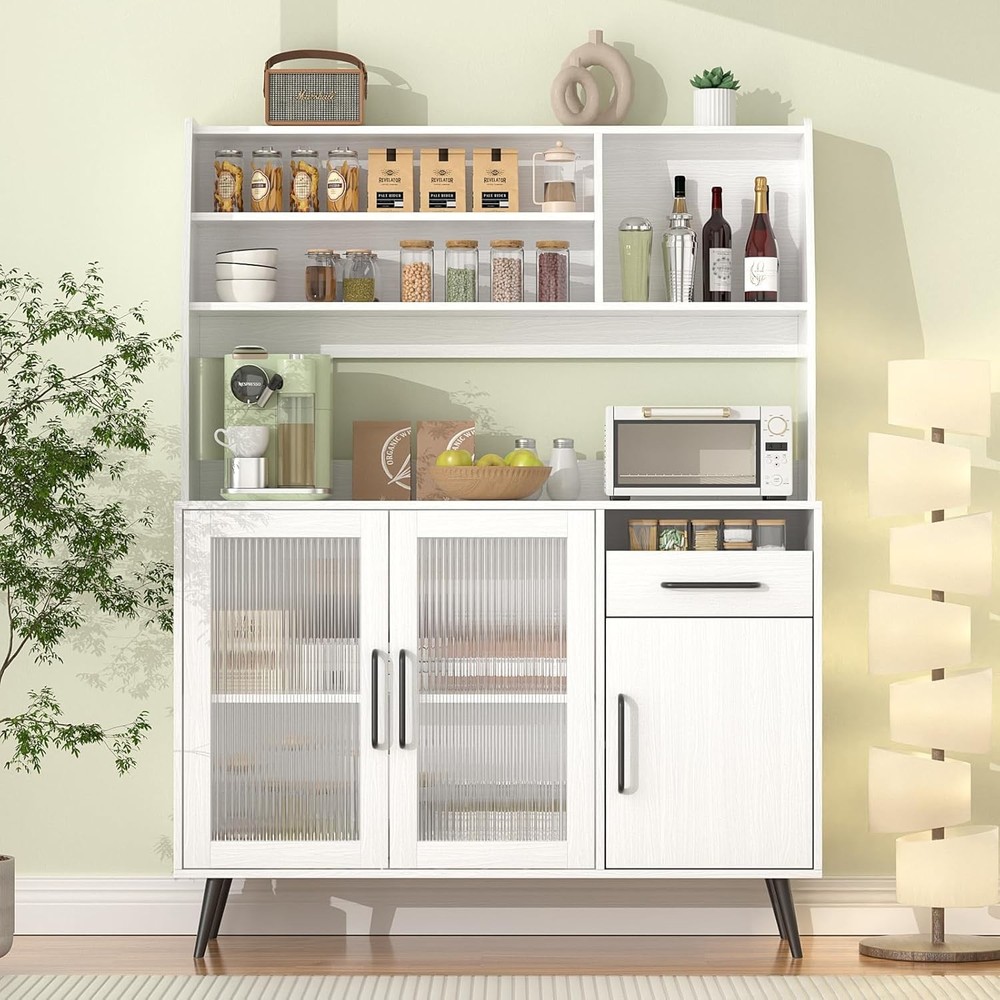 Kitchen Hutch Pantry Cabinet Freestanding Kitchen Storage Cabinet 2 Glass Doors
