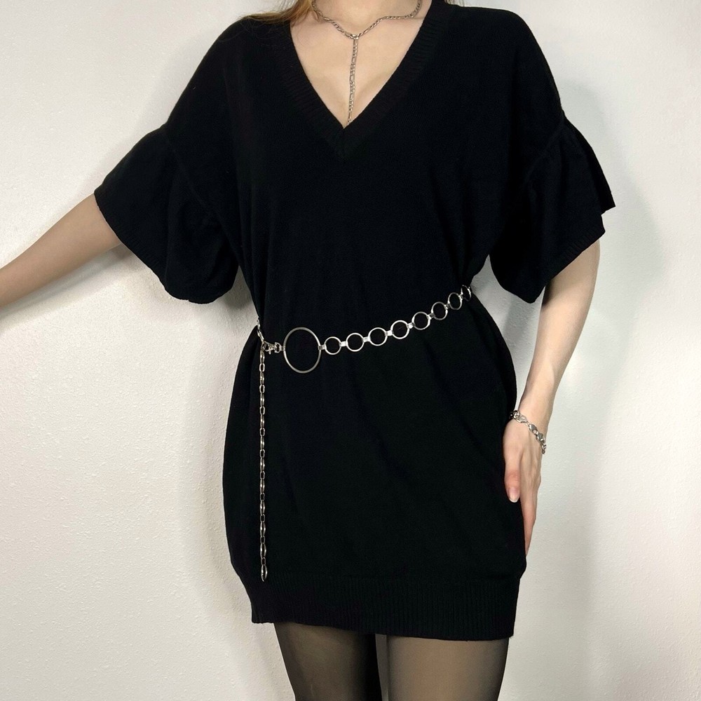 BCBGMaxazria 100% Lambswool Sweater Dress Short Sleeve V-Neck Oversized XS