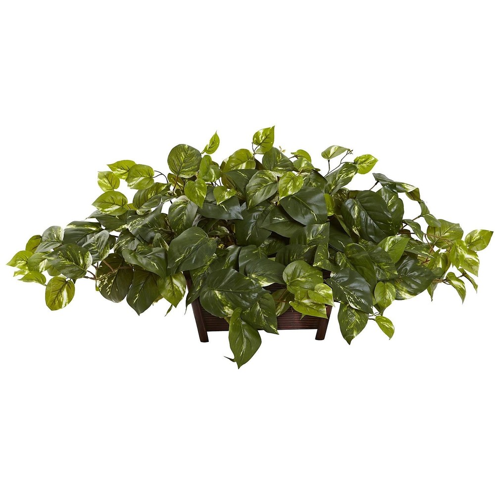 Nearly Natural 6793 Pothos Plant in Stylish Rectangle Planter