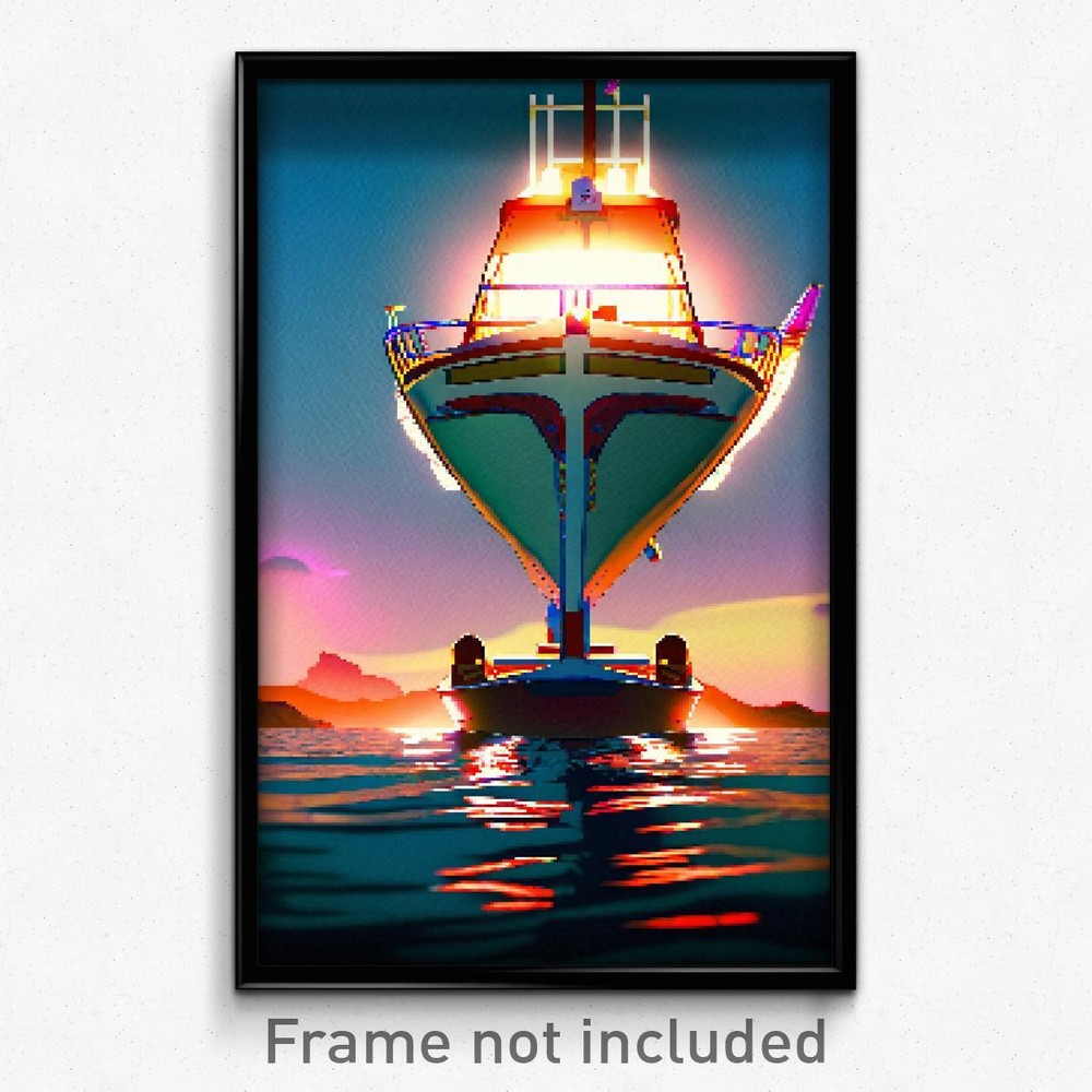 8 Bit Pixel Art Poster - Psychedelic Trippy Outrageous Boat Video Game Print
