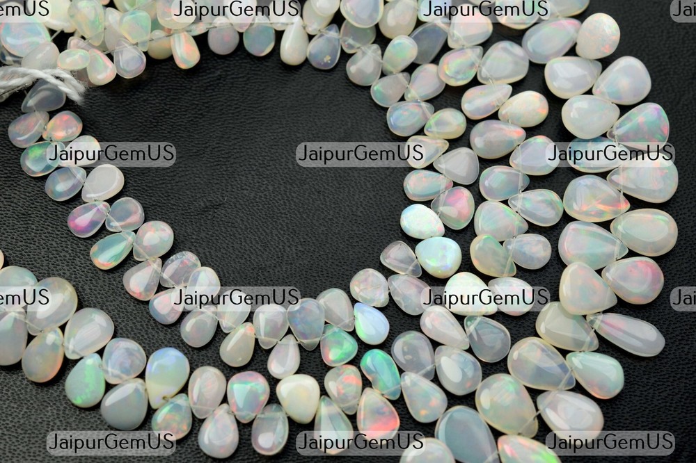 10 Pieces, Finest 100% Natural Ethiopian Opal Smooth Pear Shape Beads,Size-6-7mm