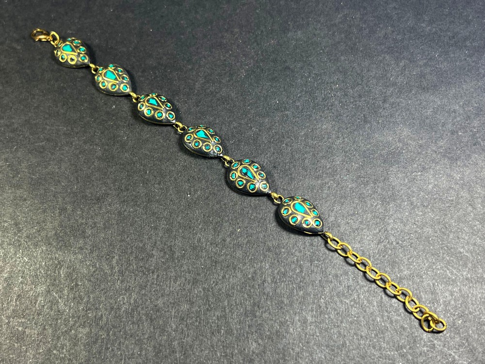 B4340 Ethnic Brass Resin Adjustable Hand Carved Bangle Gift BRACELET Nepal