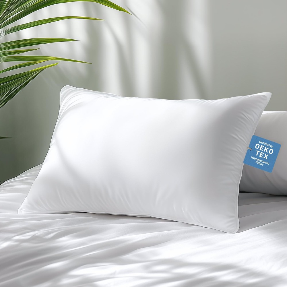 Hypoallergenic Bamboo Viscose Shell, Soft King Size Bed Pillow with Down Alte...