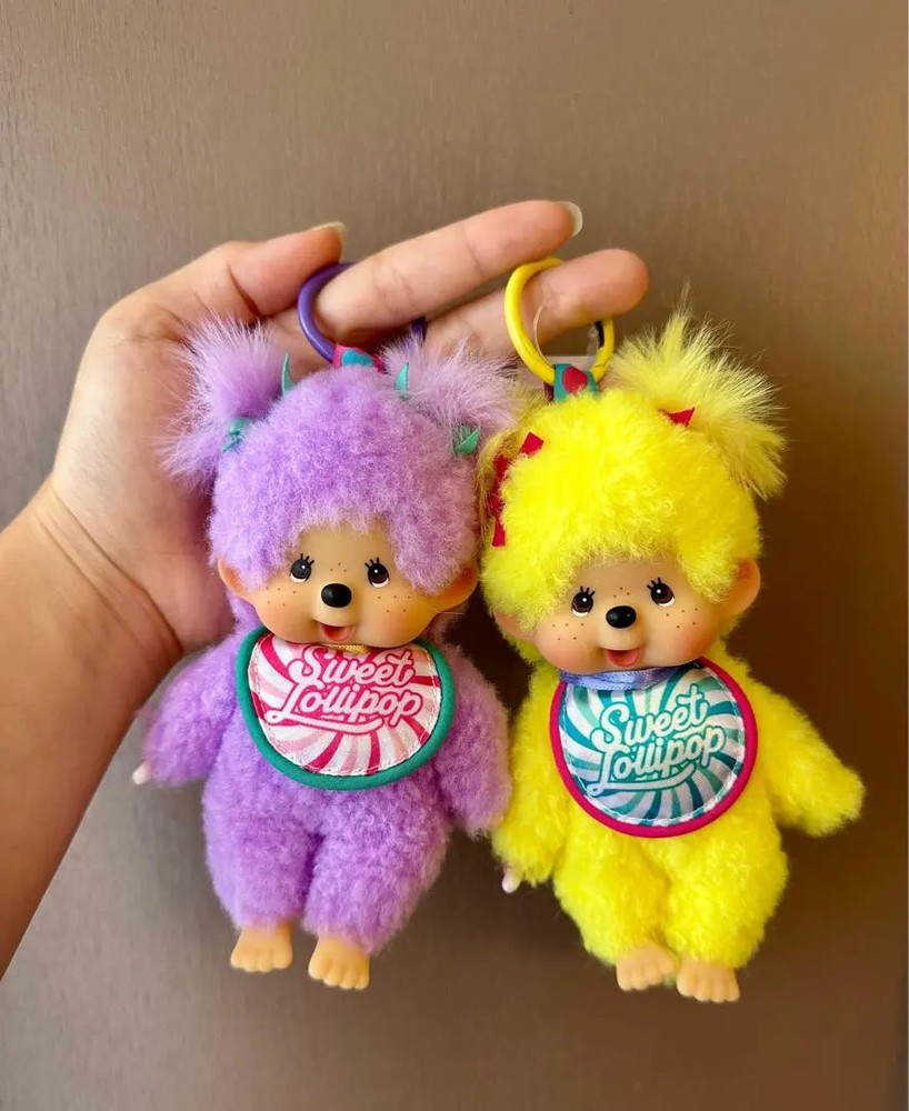 Sekiguchi Monchhichi S Size Plush Doll Pair with Keychain New FS