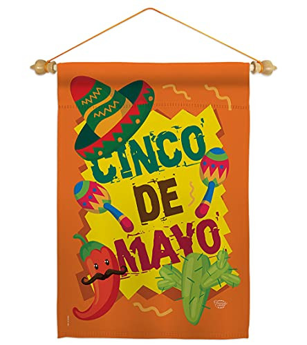 Cinco de Mayo Garden Flag Set Dowel Summer Party Cactus Pinata Sombrero Mexic...