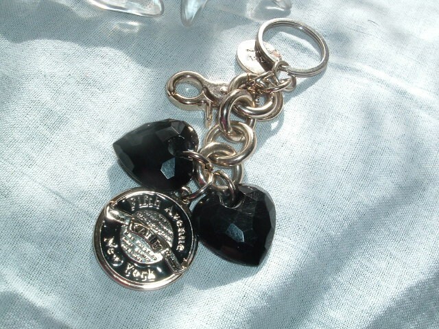 Kathy Van Zeeland Black Golden Heart Keychain Bag Charm Fifth Avenue NY
