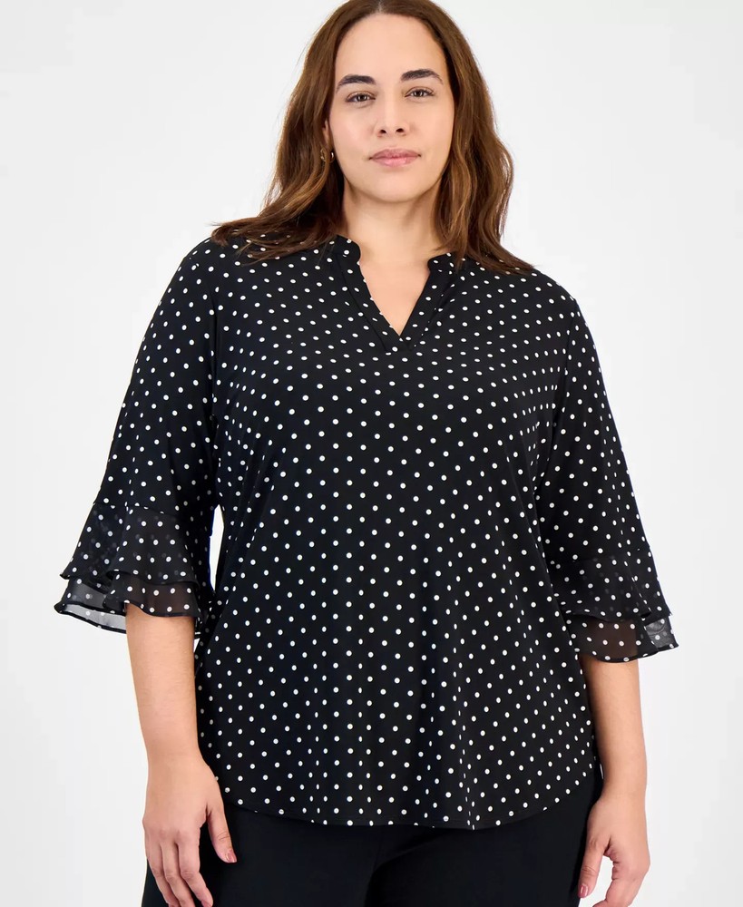 Kasper Women's Top Plus Sz 2X Size Dot-Print Flutter-Sleeve