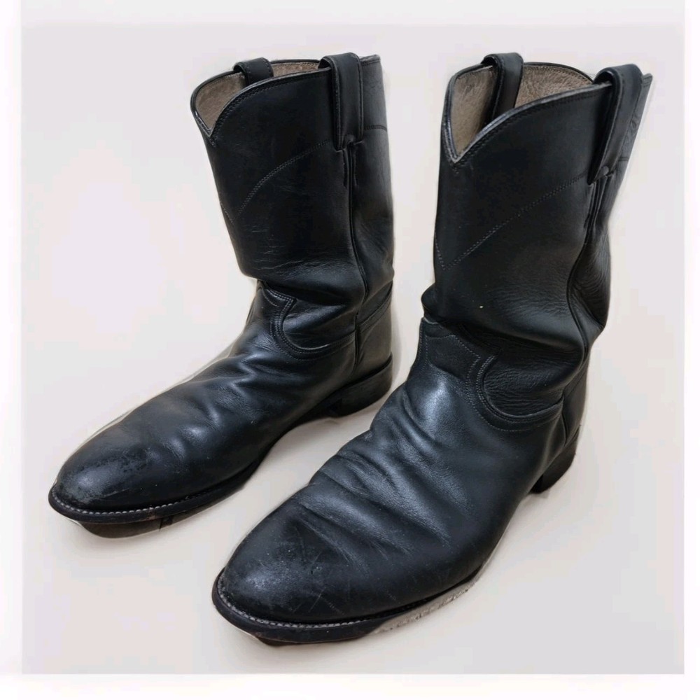 Justin Boots 3133 Black Leather Western Roper Cowboy Boots for Men Size 10.5 E