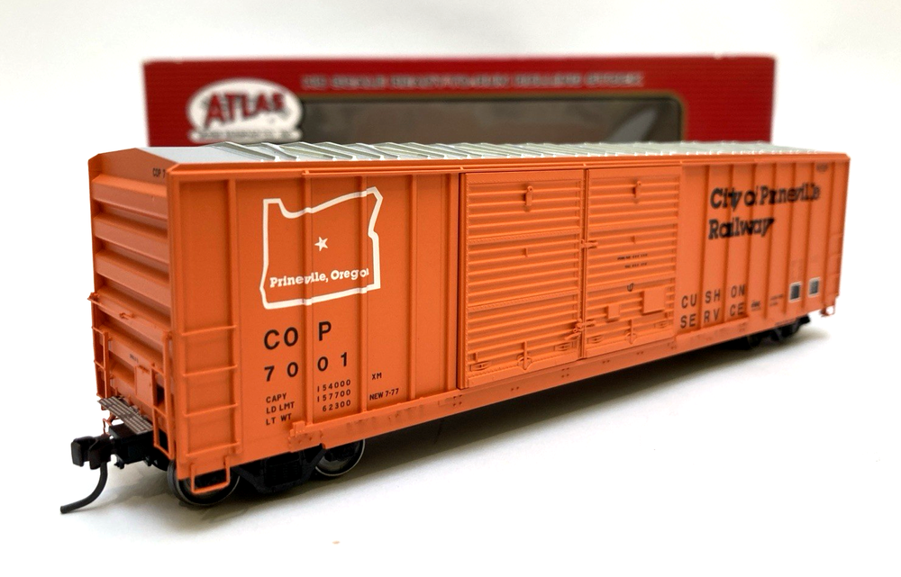 Atlas 20001943 HO City Of Prineville FMC 5077 Double Door Offset Boxcar 7001 NEW