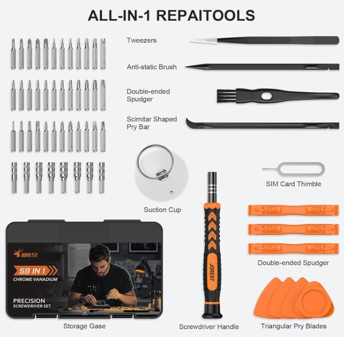 59Pcs Small Precision Screwdriver Set with Torx T5, T6, T8, Mini Repair Tool Kit