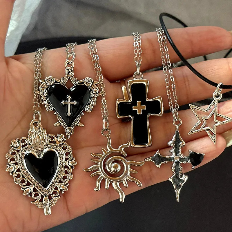 Death Cross Heart Necklace, Gothic jewelry, Vintage, Witch accessory, Y2k, Thorn