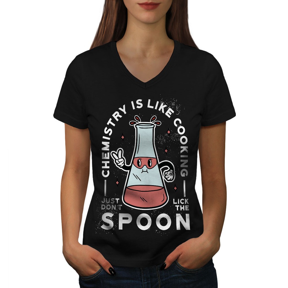 Wellcoda Chemistry Is Like Cooking Beaker Cartoon Womens V-Neck T-shirt