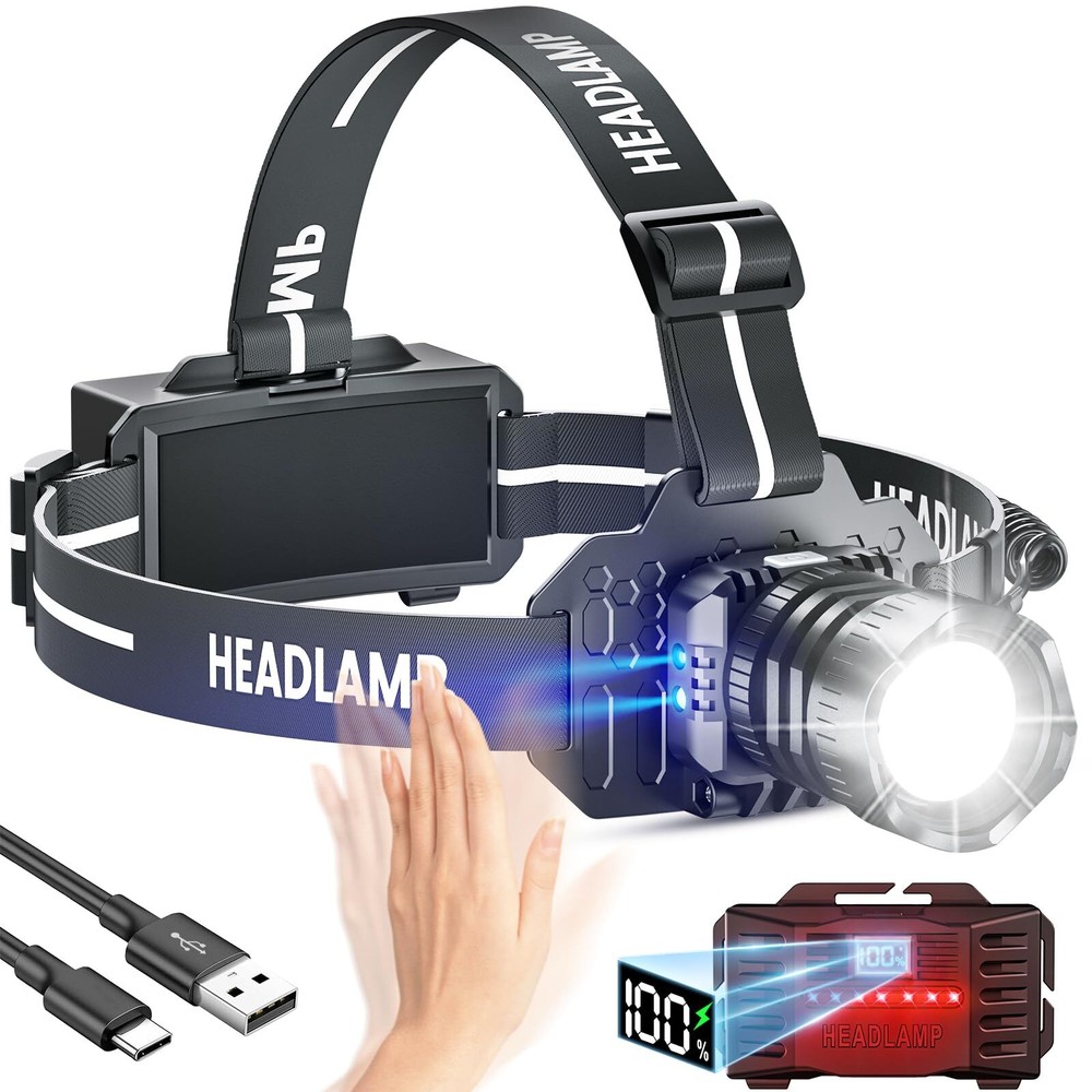 LED Rechargeable Headlamp, 150000LM Head Lamp Super Bright with 9 Modes & IPX...