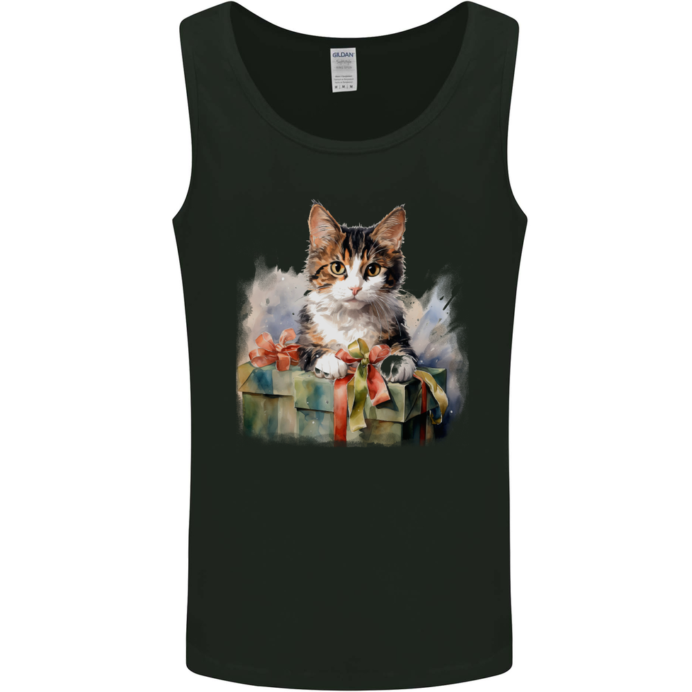 A Cute Cat With a Present Christmas Xmas Mens Vest Tank Top