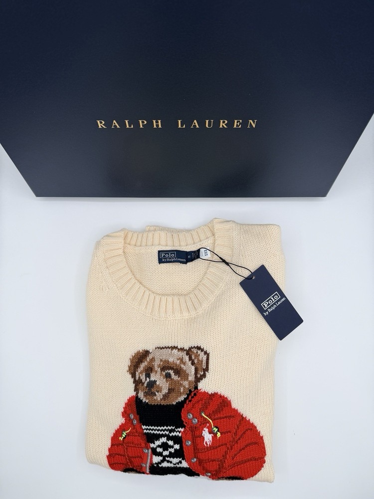 Polo Ralph Lauren Cream Puffer Polo Bear Wool Sweater Women’s Medium