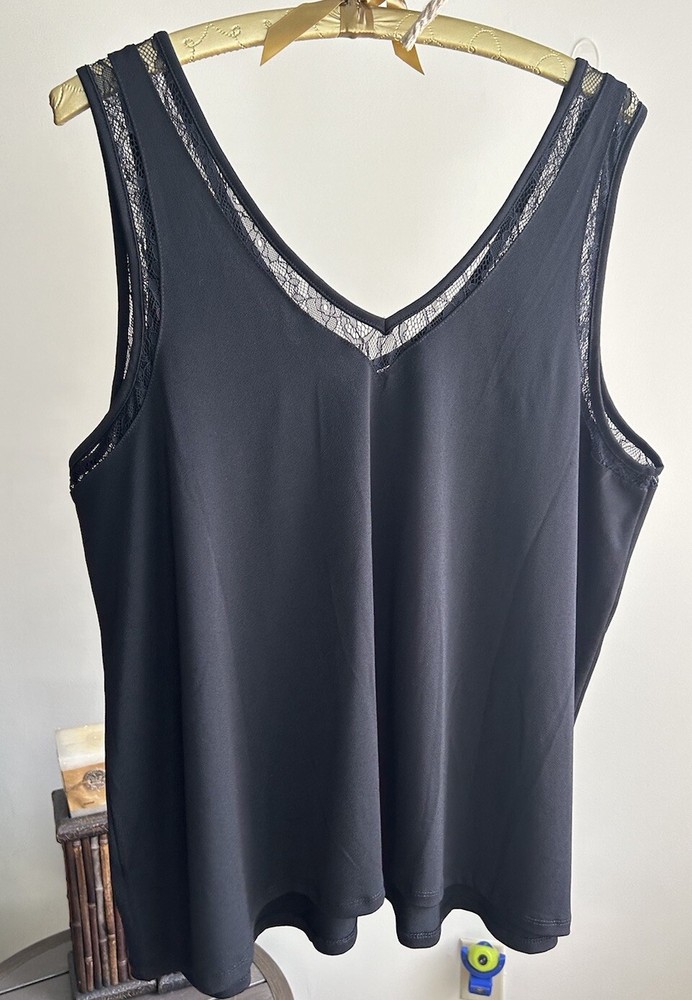 Torrid Studio Blouse Crepe Jersey Lace Inset Double VNeck Tank Black 2XL