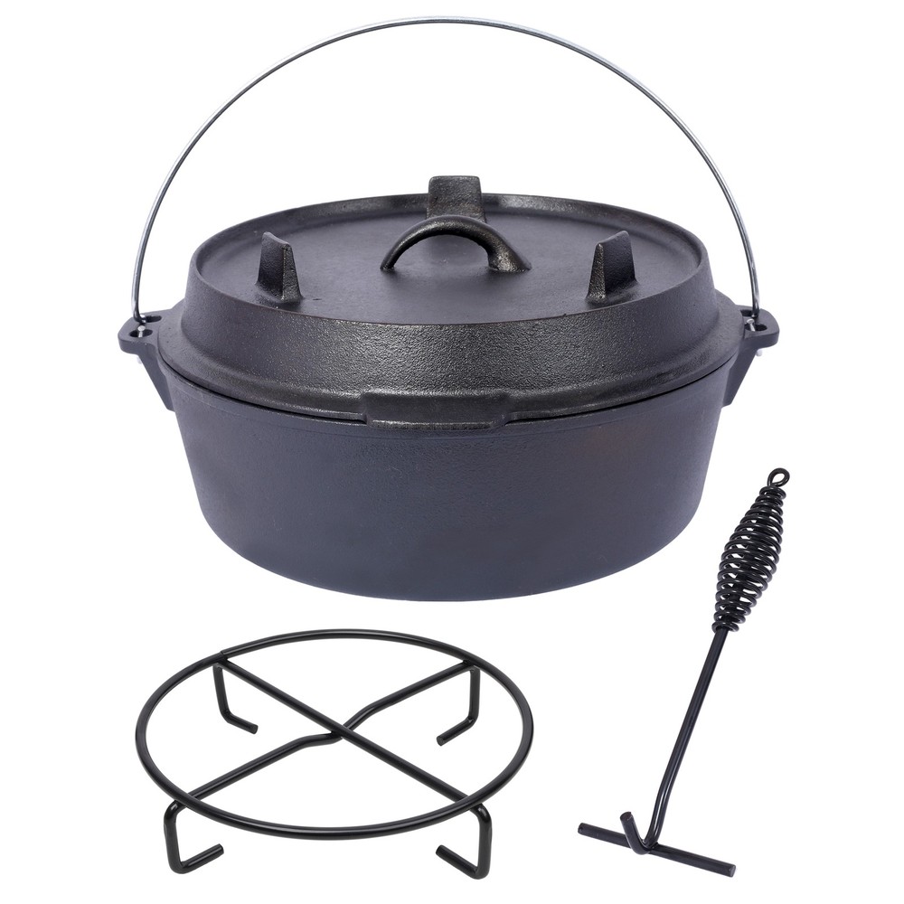 Pre-Seasoned Cast Iron Dutch Oven with Skillet Lid for Camping