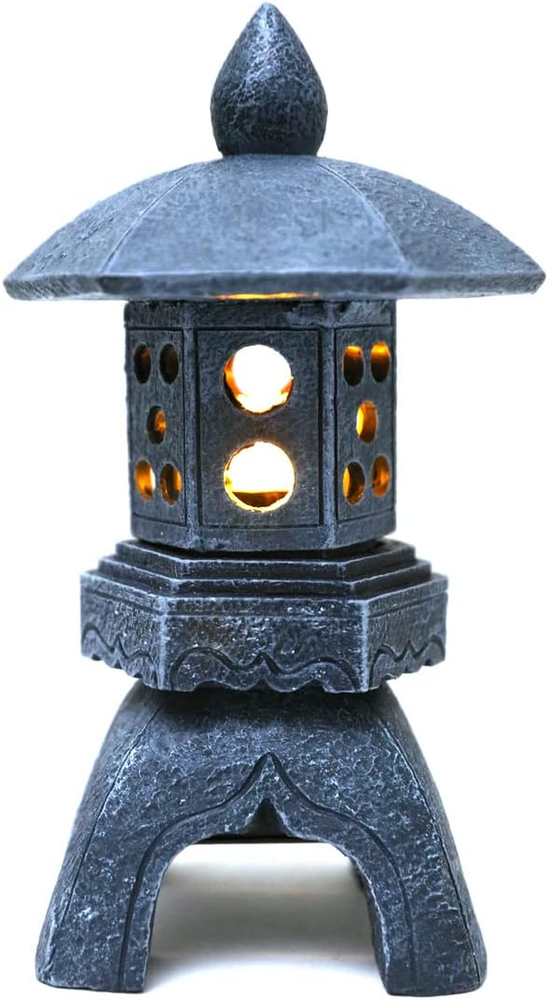 Pagoda Lantern Garden Statue with Solar Lotus Lights, Large Resin Japanese Te...