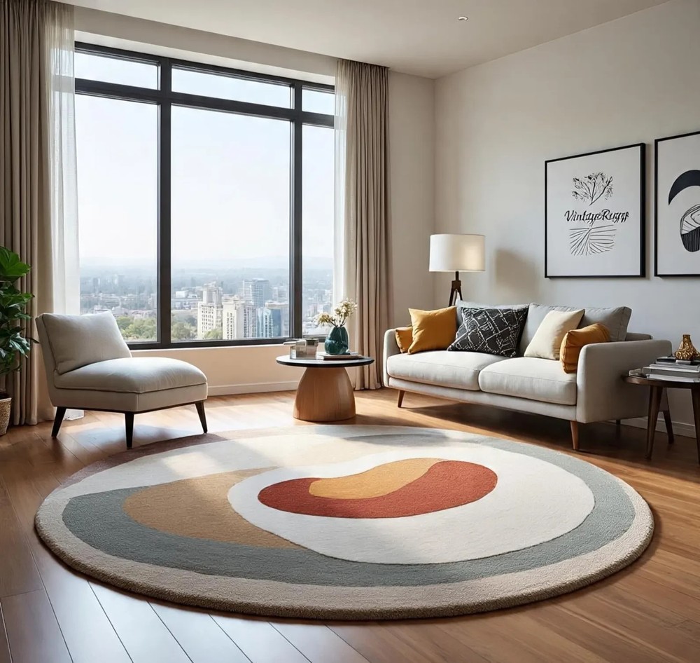 Hand Tufted Round Rug - 5x5 ft - Plush Abstract Wool Area Rug