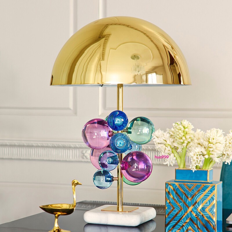 LED Copper Bedside Desk Light Bedroom Crystal Beads Luxury Decorate Table Lamp