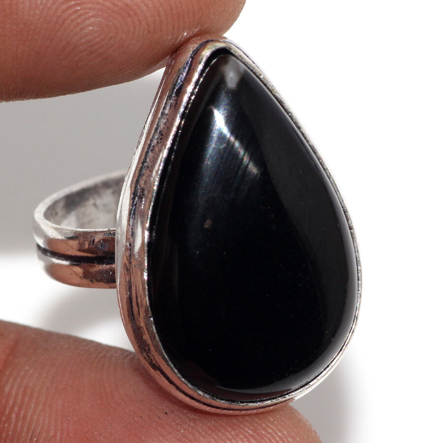 Black Onyx 925 Silver Plated Gemstone Handmade Ring US 7.5 Ethnic Gift JW