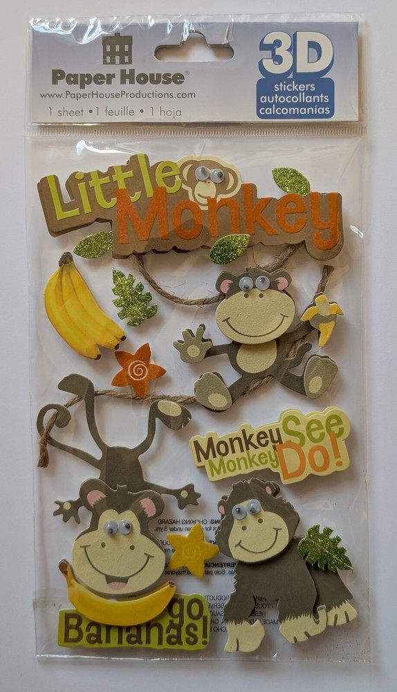 Little Monkey Go Bananas! 3D Scrapbooking Stickers By Paper House