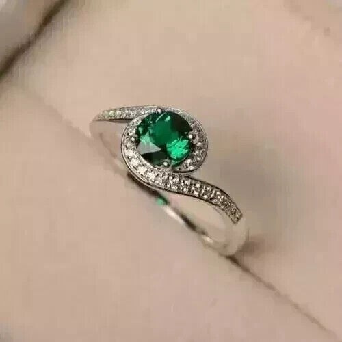2Ct Round Simulated Emerald Wedding Ring in 14k White Gold Plated