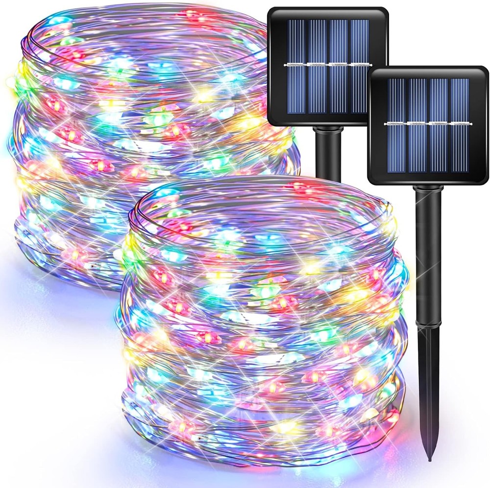 Dazzle Bright 2-Pack 80FT Solar String Lights, 240LED Multi-Color Outdoor
