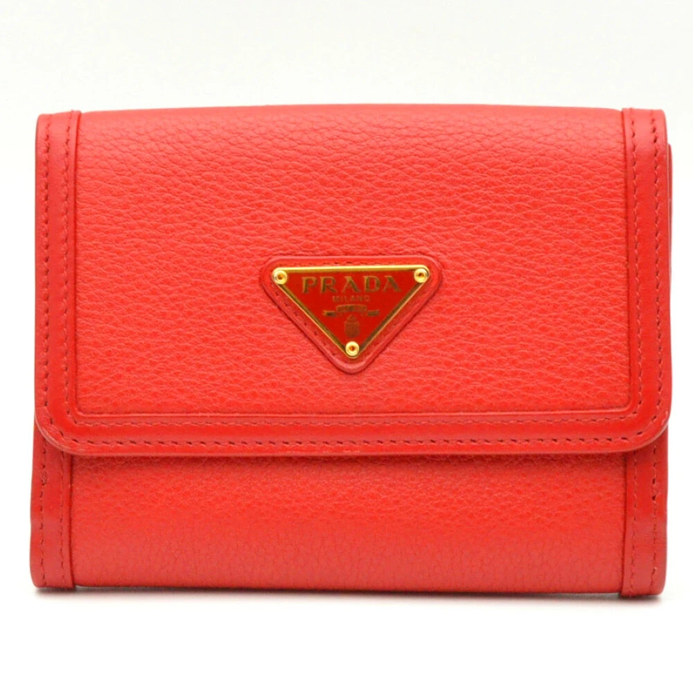 Prada Vitello Phenix Red Leather Bifold Wallet Logo 1MH523 With Box Authentic