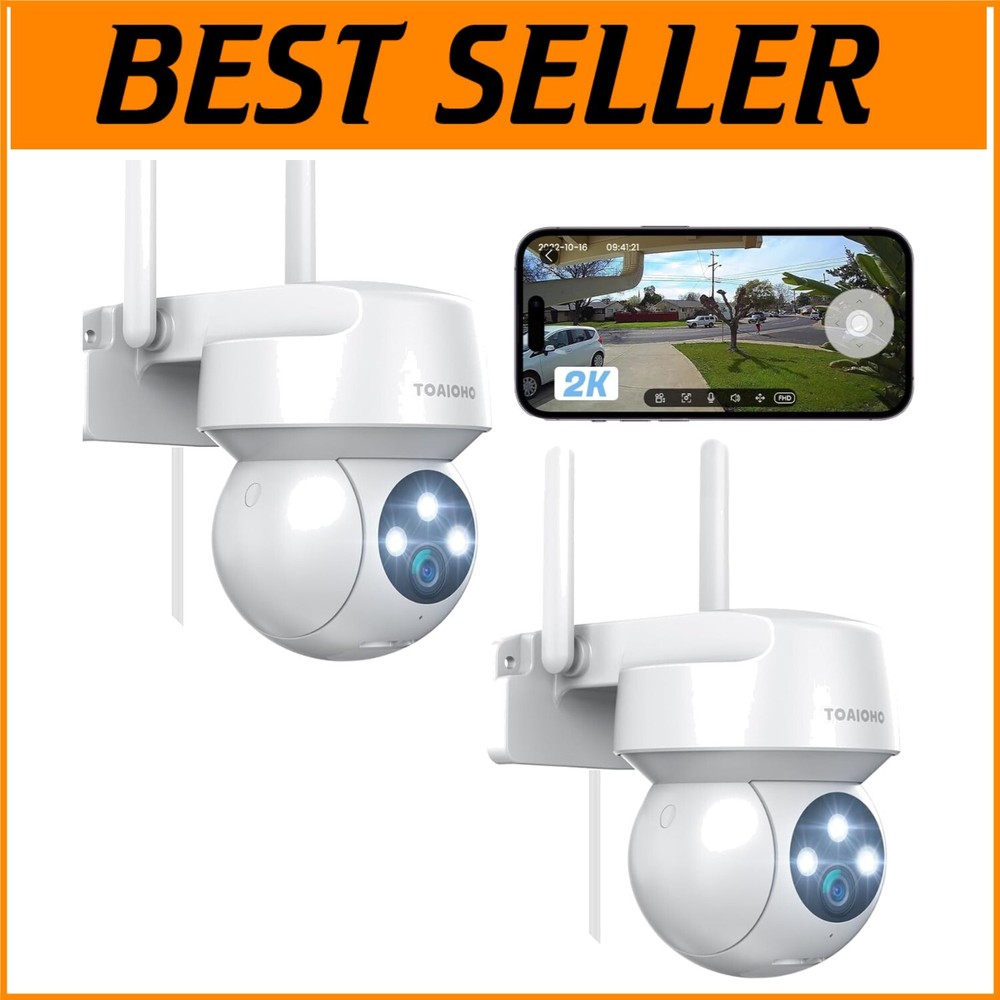 Smart Wireless Surveillance System: 2-Pack 2K Night Vision Cameras with Alerts